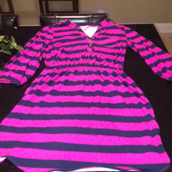Lilly Pulitzer Dresses & Skirts - lilly pulitzer fuchsia/ navy stripe dress 3/4 in